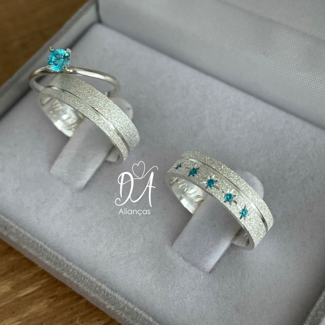 Par de Alianças em Prata 950  6mm   Modelo: DA-008  Solitário Tradicional