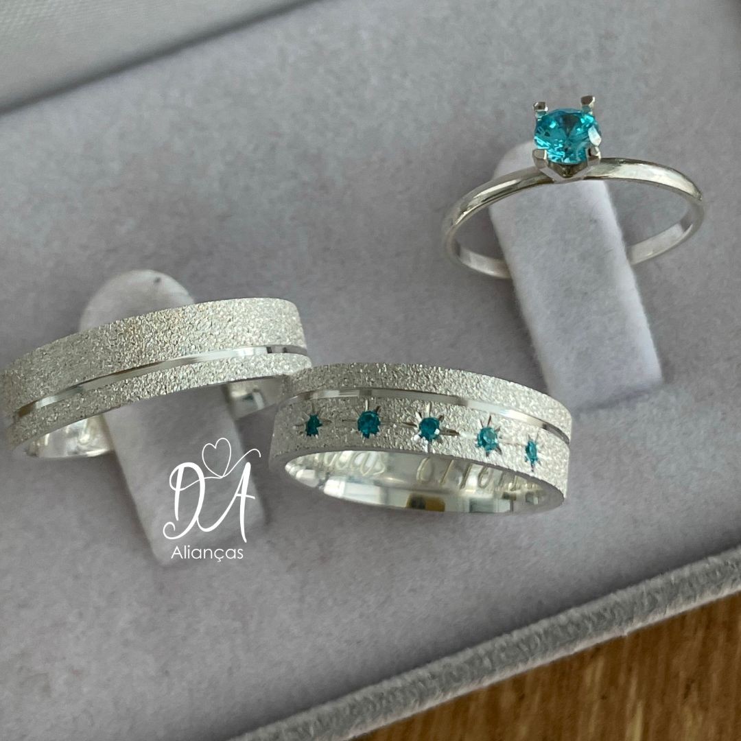 Par de Alianças em Prata 950  6mm   Modelo: DA-008  Solitário Tradicional