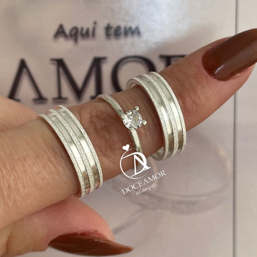 Par de Alianças em Prata 950  Modelo: DA-046 - Solitário Tradicional 