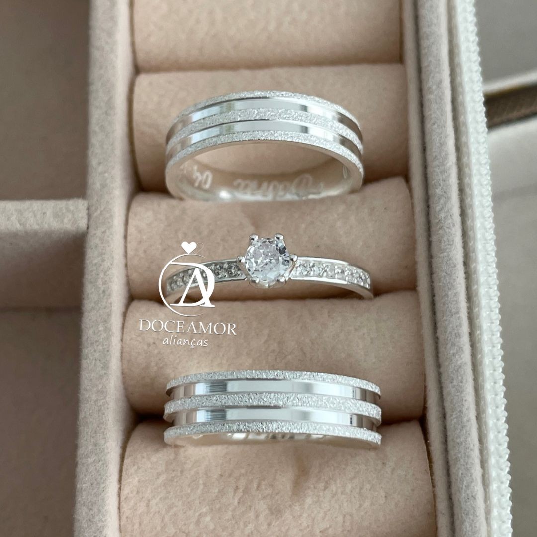 Par de Alianças em Prata 950 -5mm Modelo: DA-046-1  Solitário Ellegance