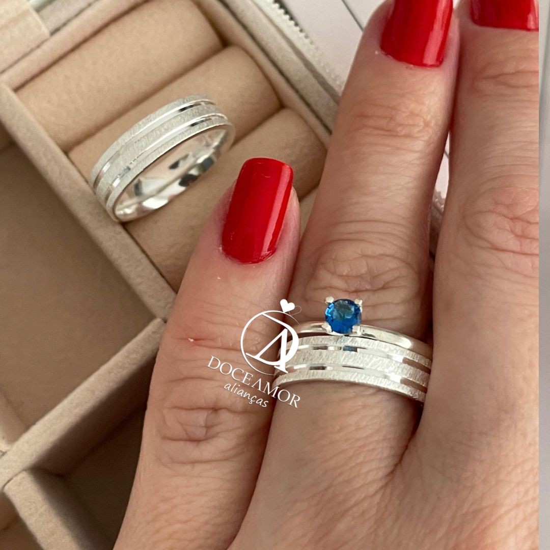 Par de Alianças em Prata 950 5mm Modelo: DA-070- Solitário Tradicional