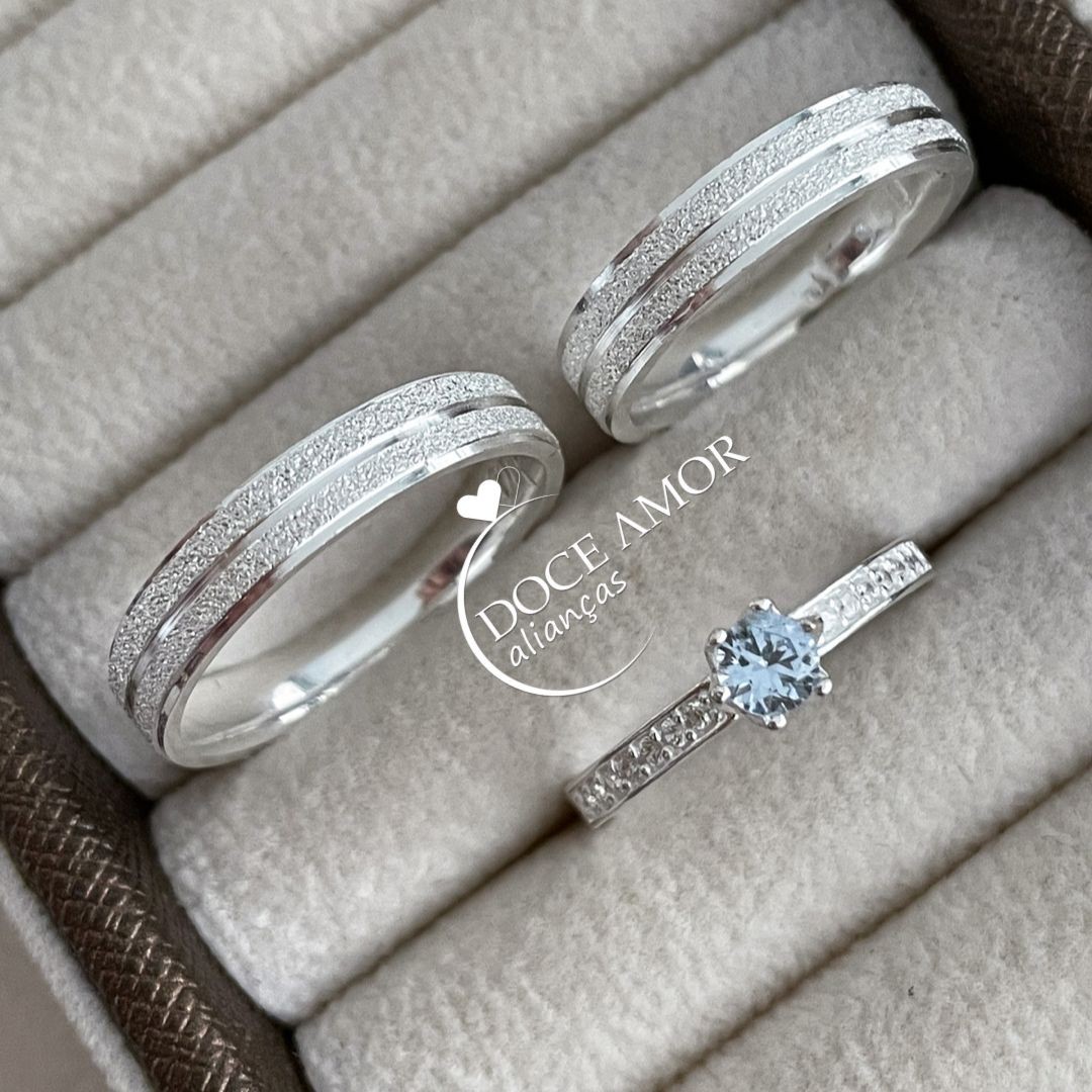 Par de Alianças em Prata 950- 4mm Modelo: DA-011-6 Solitário Ellegance