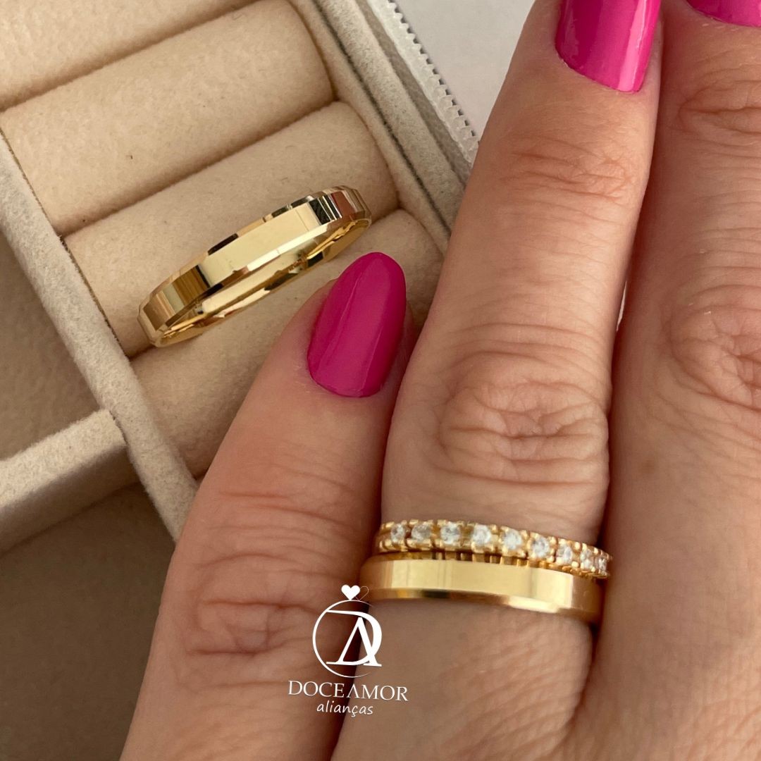 Par de Alianças em Prata 950 com Banho de Ouro 18K  3mm Modelo: DA-024-6 ANEL APARADOR