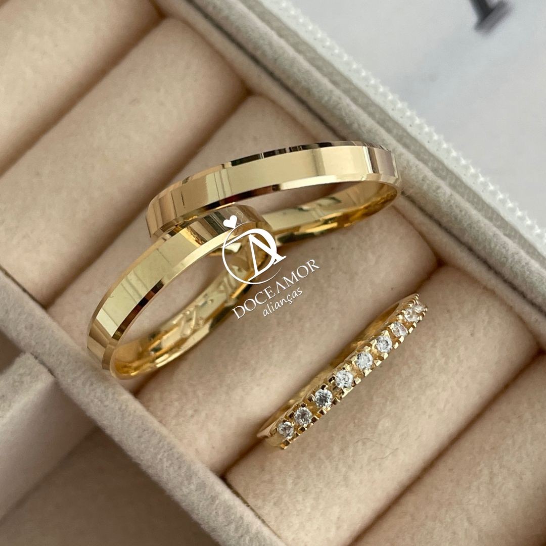 Par de Alianças em Prata 950 com Banho de Ouro 18K  3mm Modelo: DA-024-6 ANEL APARADOR