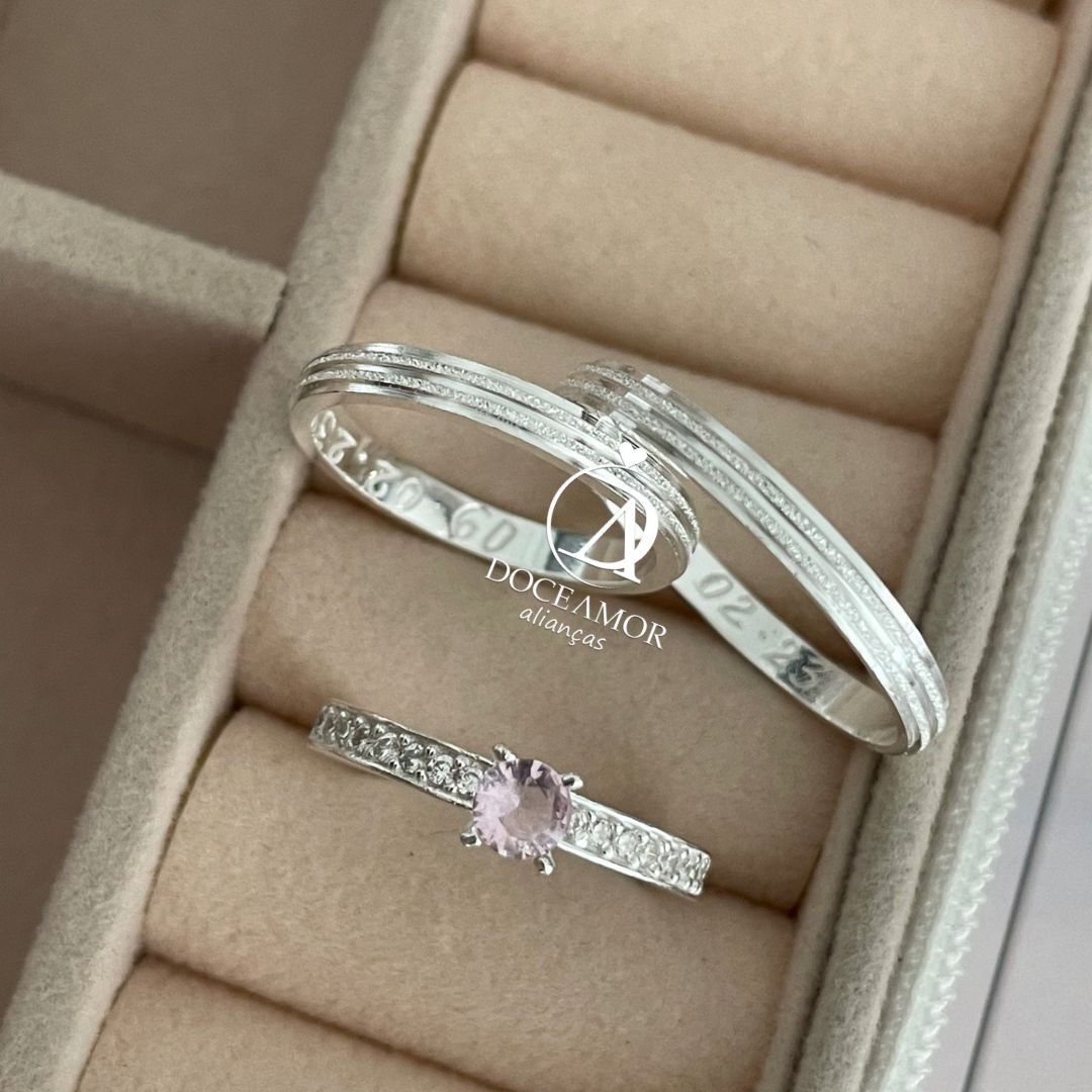 Par de Alianças em Prata 950- 2mm   Modelo: DA-011-7 Solitário Ellegance