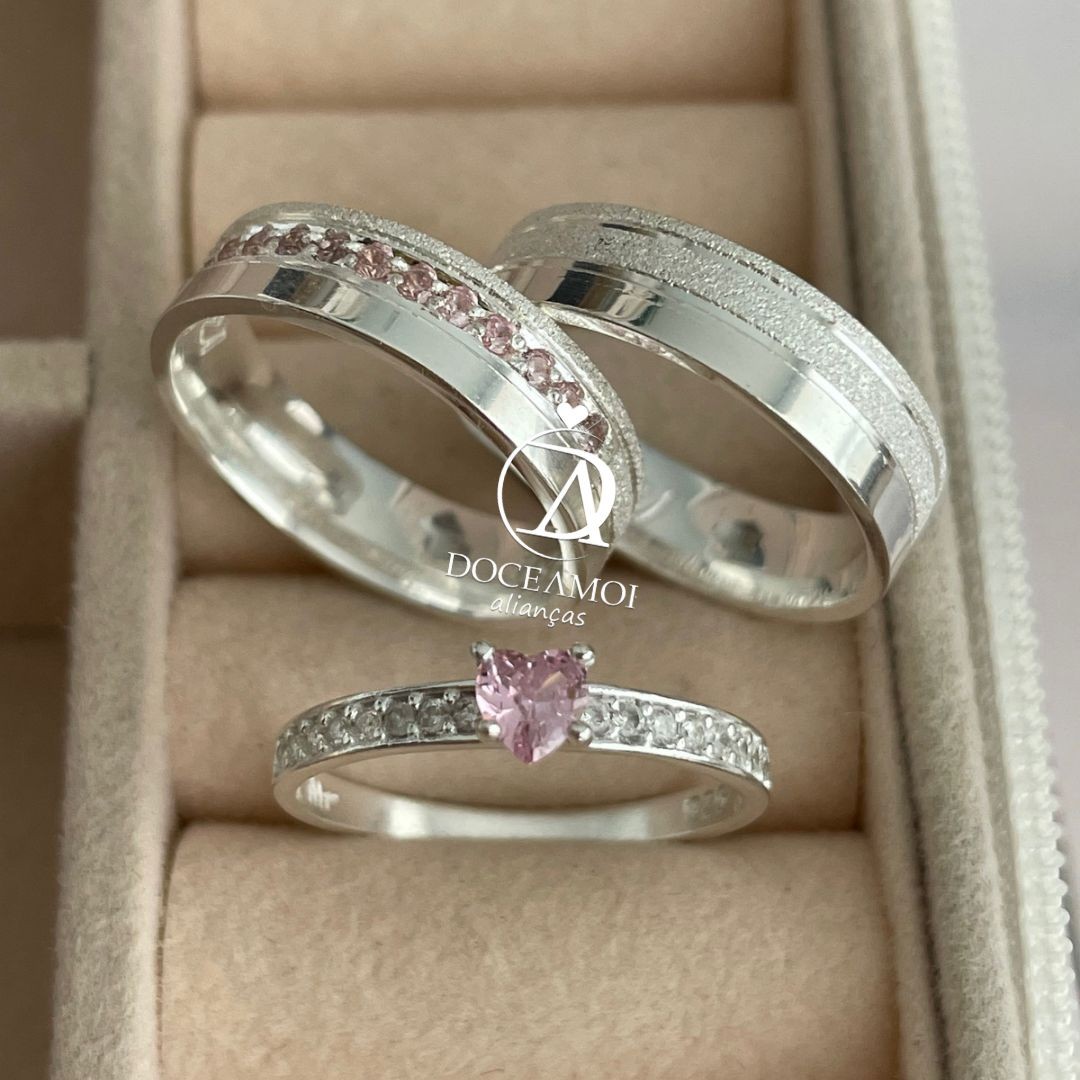 Par de Alianças em Prata 950 5mm  Modelo: DA-300-1 Solitário Ellegance