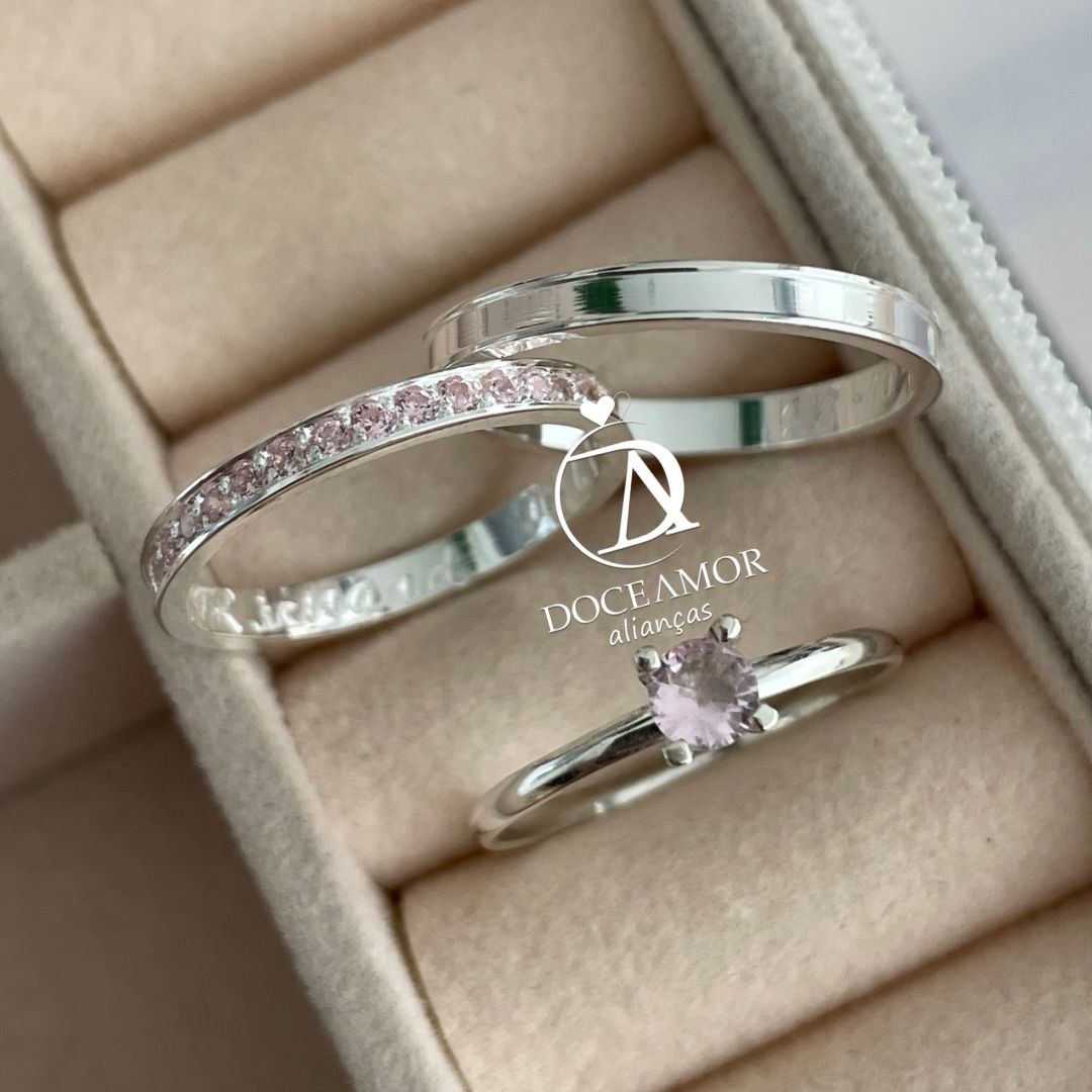 Alianças em Prata 950 - Íris - 2mm - Solitário Tradicional