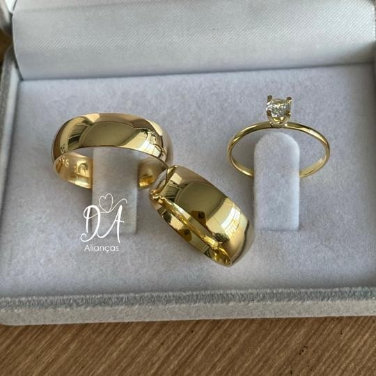 Par de Alianças em Prata 950  Banho Ouro 18K  - 6mm   Modelo: DA-016  Solitário Tradicional