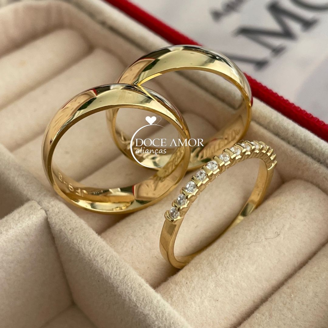  Par de Alianças em Prata 950  Banho Ouro 18K  - 5mm  Modelo: DA-016-5 Anel Aparador