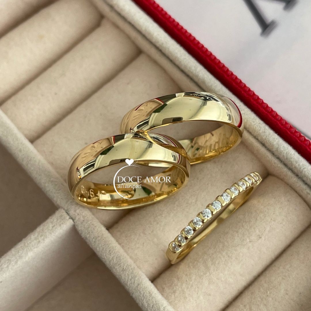  Par de Alianças em Prata 950  Banho Ouro 18K  - 5mm  Modelo: DA-016-5 Anel Aparador