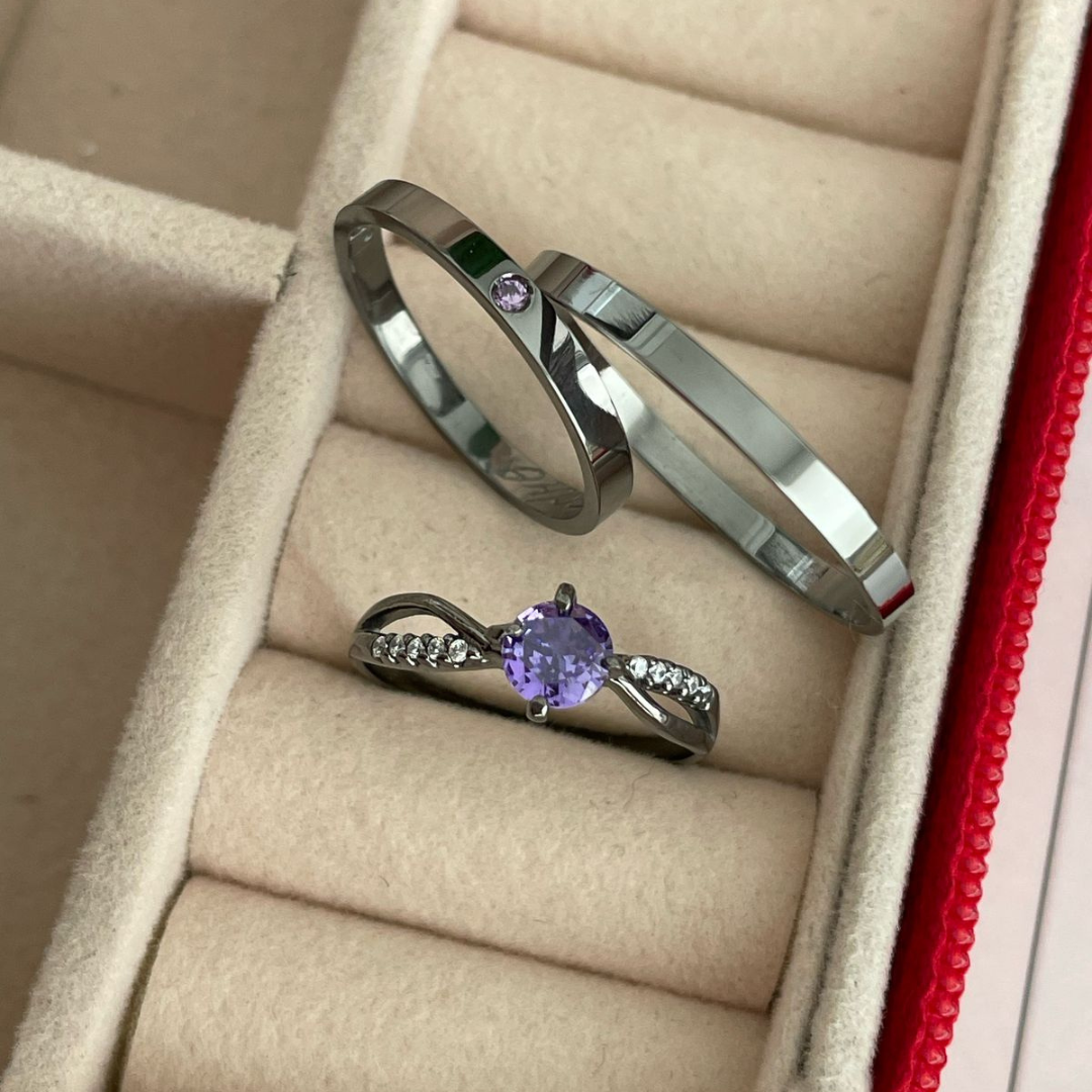 Par de Alianças em Prata 950  Com Banho de Rodio Negro  -2mm Modelo: DA-0100- Solitário Princes