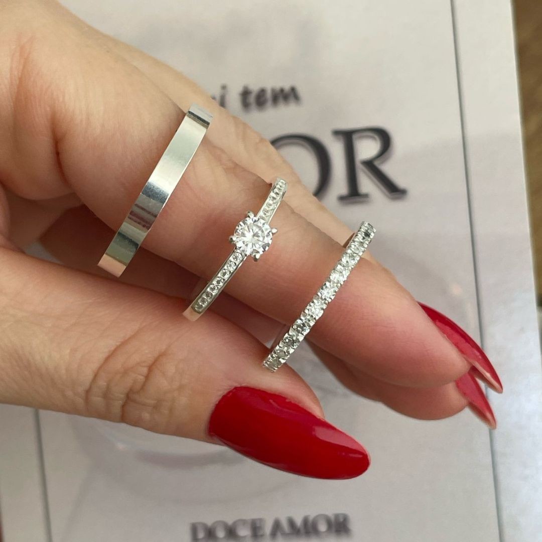 Alianças em Prata 950 - Lívia - 2mm e 3mm -  Solitário Ellegance