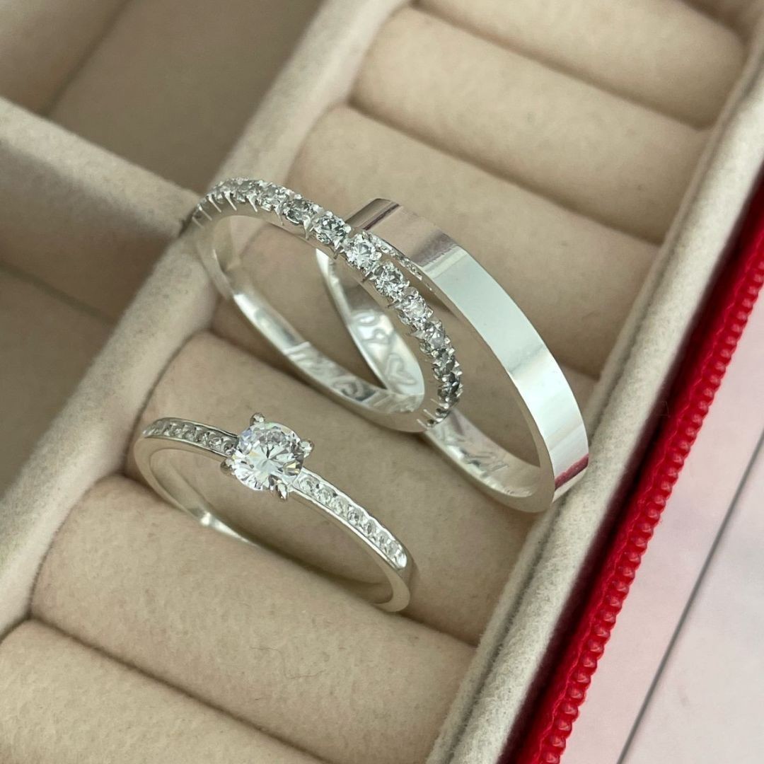 Alianças em Prata 950 - Lívia - 2mm e 3mm -  Solitário Ellegance