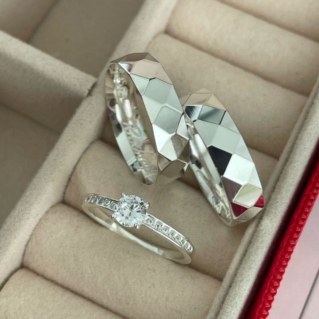 Alianças em Prata 950 - 5mm -  Prisma - Solitário Elegance