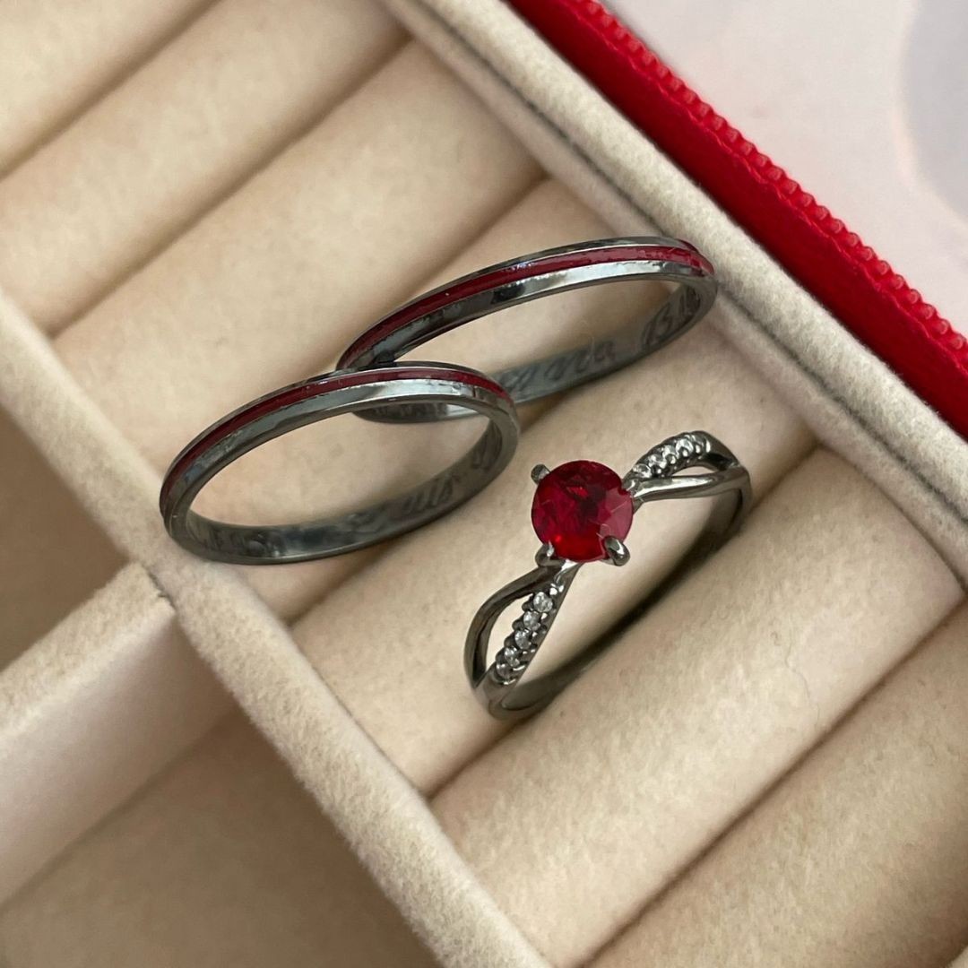 Alianças Akai ito com Banho de Ródio Negro -  2mm - Abauladas - Solitário Princess