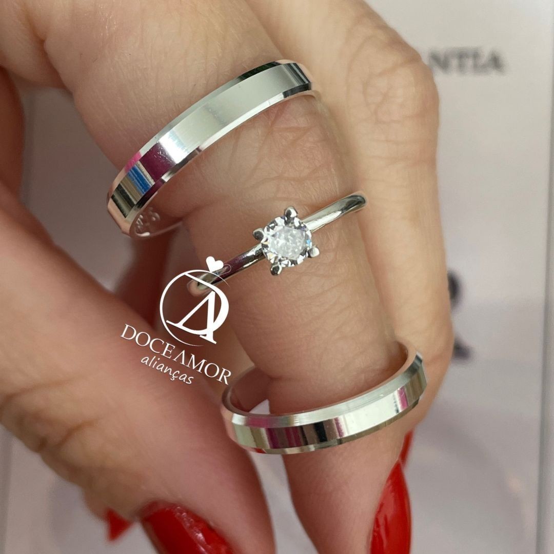Alianças em Prata 950 - Lume - 4mm - Solitário Tradicional