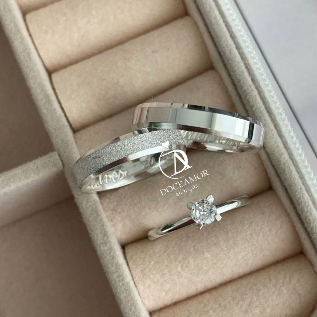 Alianças em Prata 950 - Lume - 4mm - Solitário Tradicional 