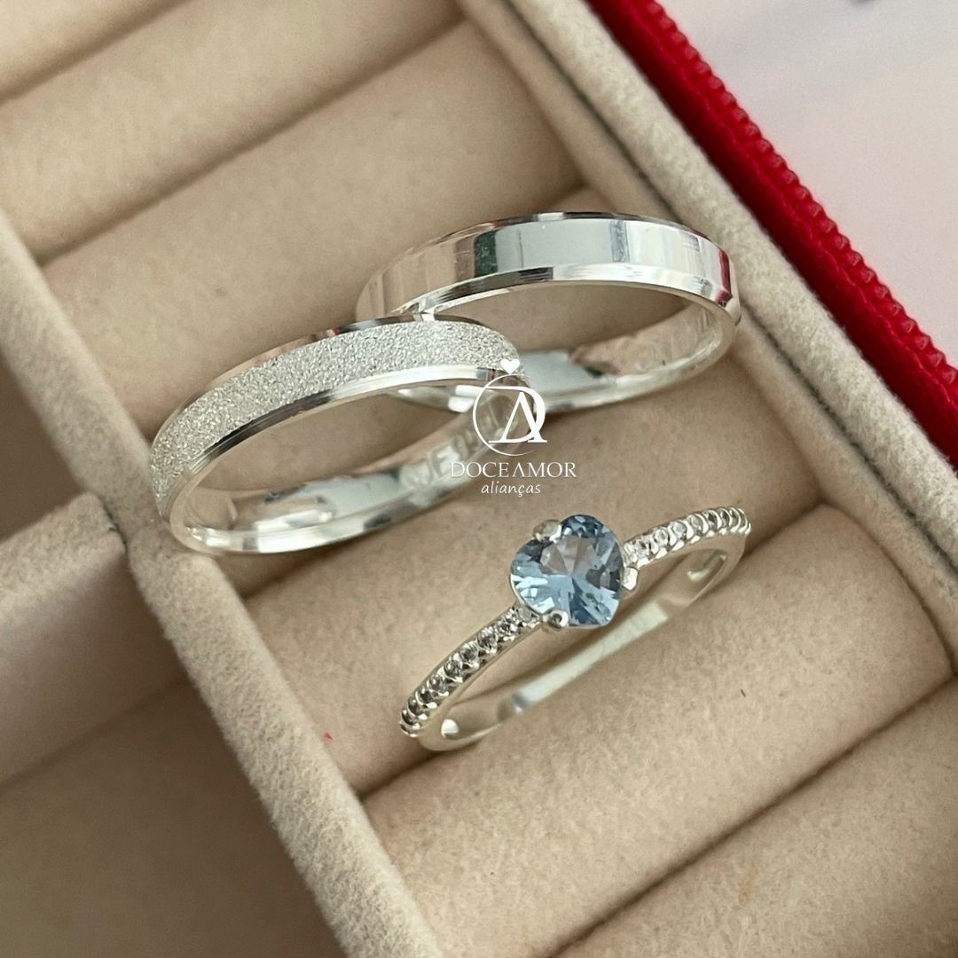 Alianças em Prata 950 - Lume - 4mm - Solitário Bela