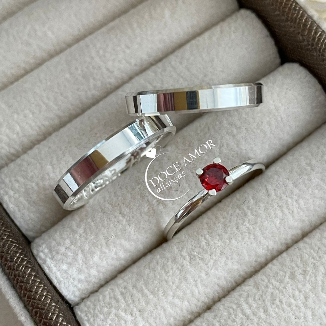 Alianças em Prata 950 - Lume -  3mm - Solitário Tradicional