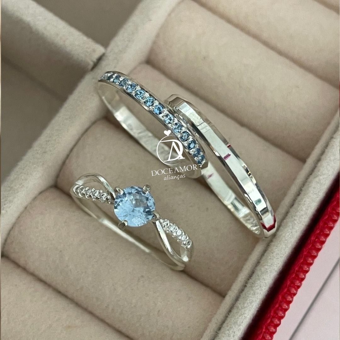 Alianças em Prata 950 - Lume - 2mm - com pedras - Solitário Princes