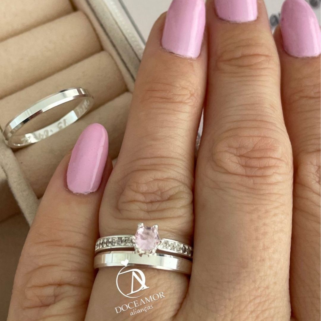 Alianças em Prata 950 - Lume - 2mm - Solitário Elegance