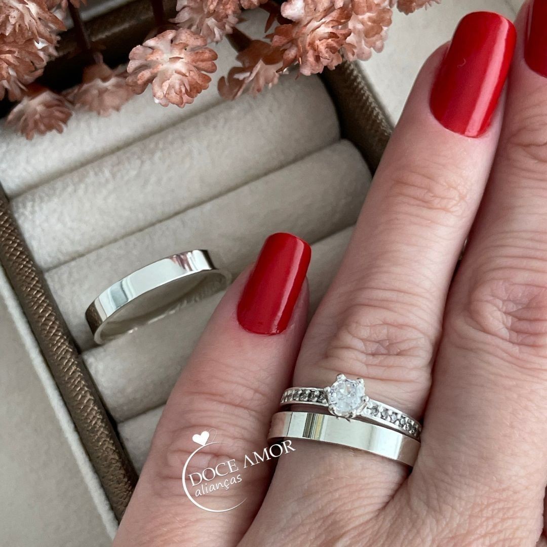 Alianças em Prata 950 - Selene - 3mm  - Solitário Ellegance