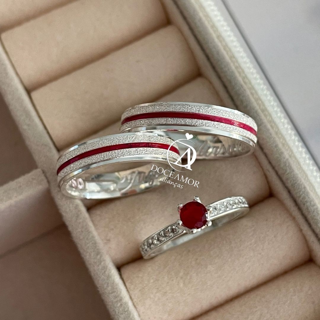  Alianças Akai ito - 4mm - Retas  Foscas - Solitário Ellegance 