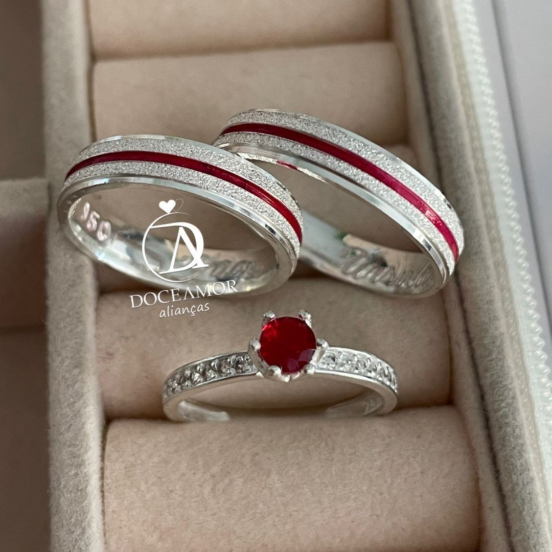  Alianças Akai ito - 4mm - Retas  Foscas - Solitário Ellegance 