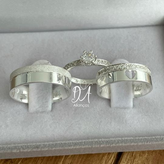 Par de Alianças em Prata 950  6mm   Modelo: DA-023  Solitário Ellegance
