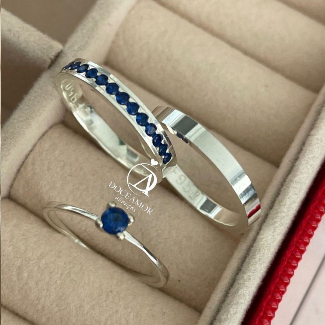 Alianças em Prata 950 - Selene - 2mm - Solitário Tradicional