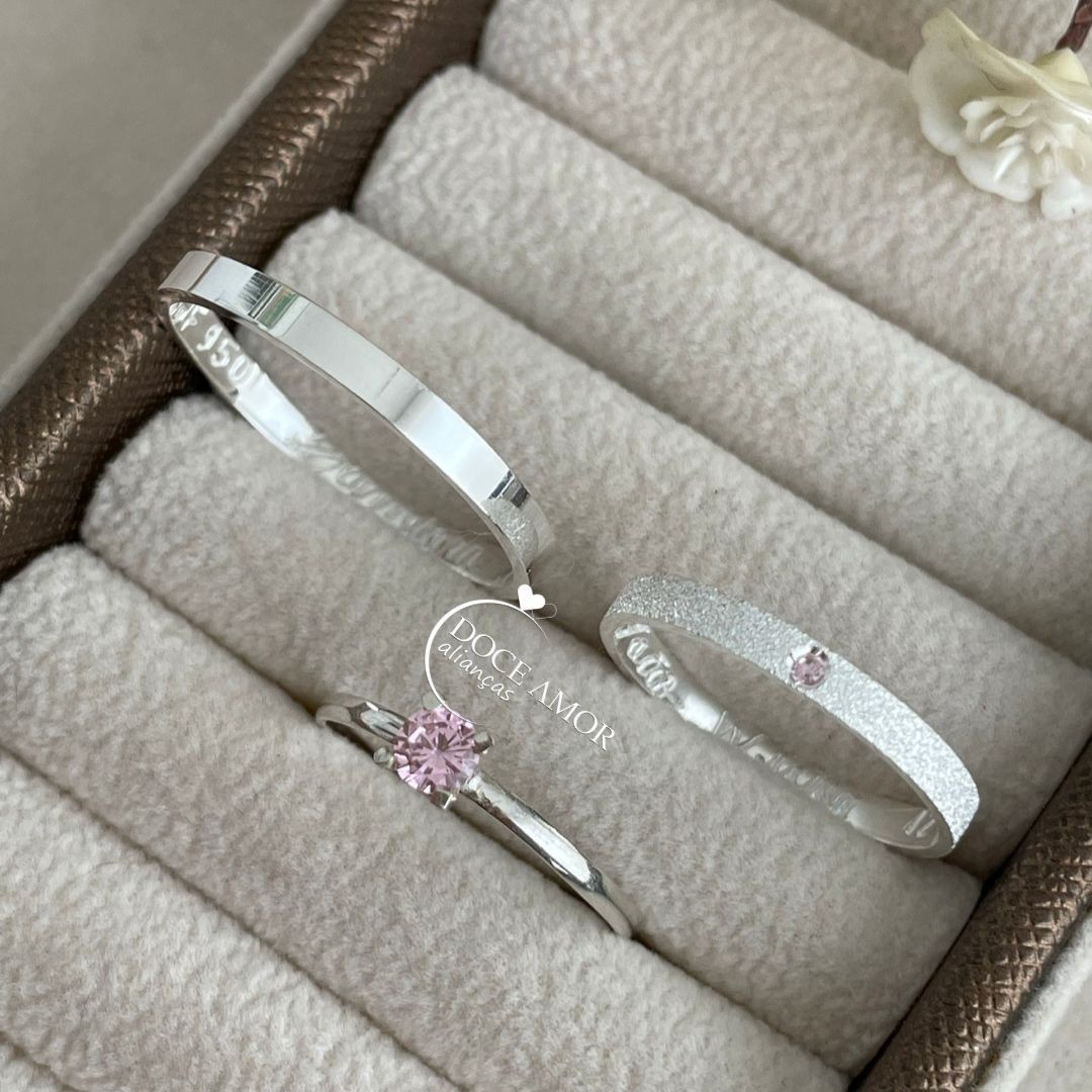 Alianças em Prata 950 - Selene - 2mm - com pedra - Solitário Tradicional 