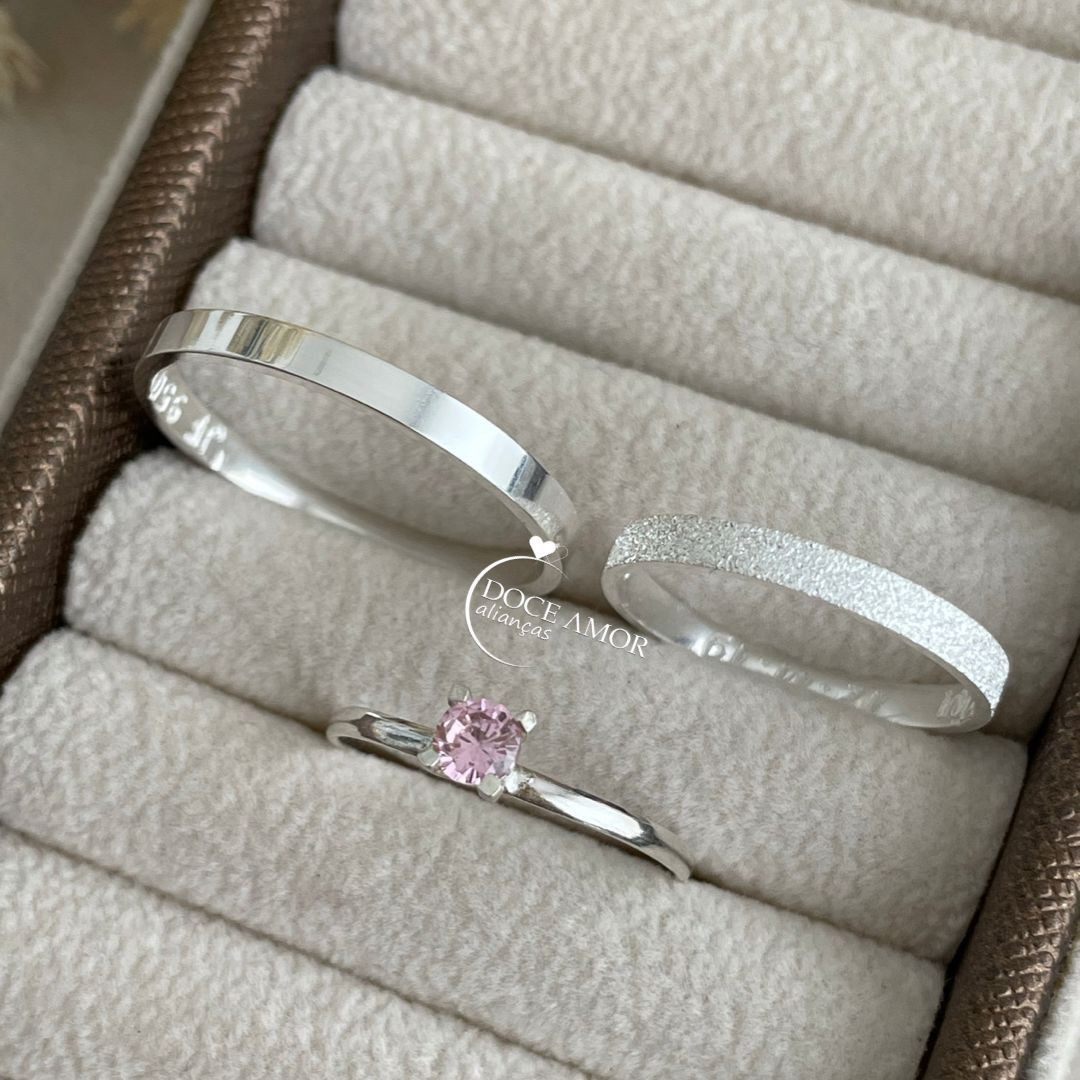 Alianças em Prata 950 - Selene - 2mm - Solitário Tradicional 