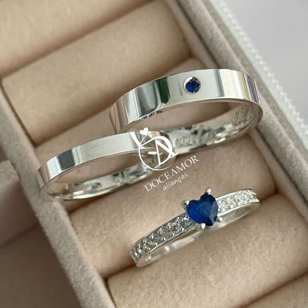 Alianças em Prata 950 - Selene - 2mm e  4mm  - Solitário Elegance