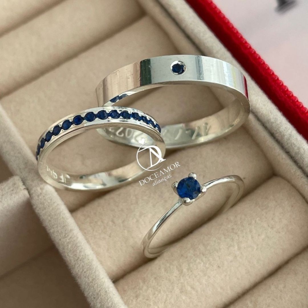 Alianças em Prata 950 - Selene - 2mm e 4mm   - Solitário Tradicional 