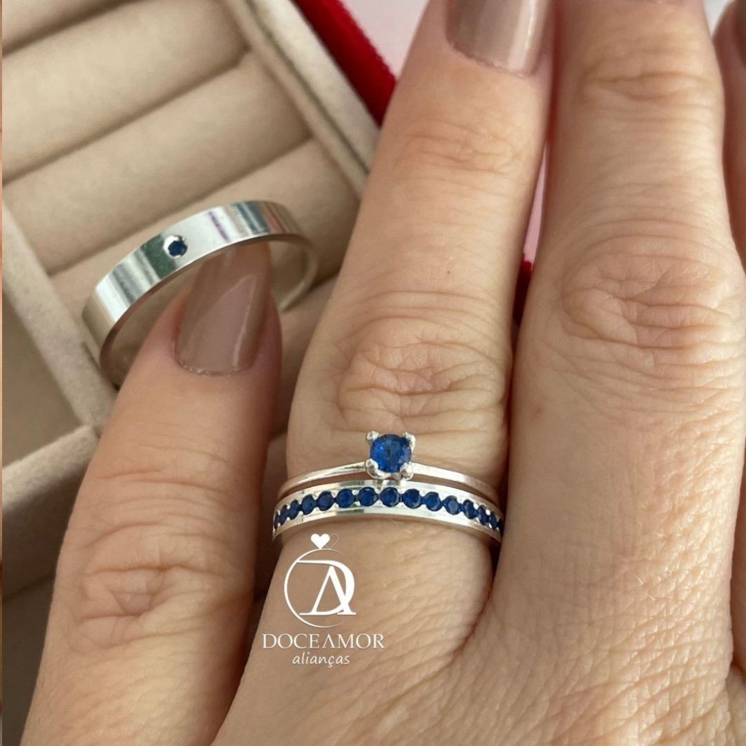 Alianças em Prata 950 - Selene - 2mm e 4mm   - Solitário Tradicional 