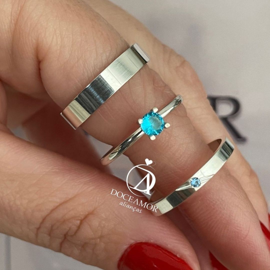 Alianças em Prata 950 - Selene - 2mm e 4mm  - Solitário Tradicional de Brinde