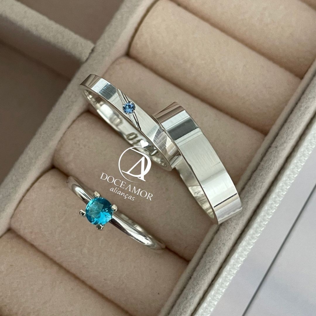 Alianças em Prata 950 - Selene - 2mm e 4mm  - Solitário Tradicional de Brinde