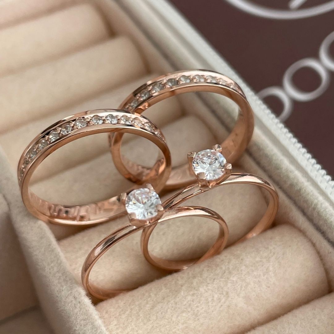 Alianças em Prata 950 - Selene - 3mm  com Banho de Ouro Rose - Solitário Tradicional 