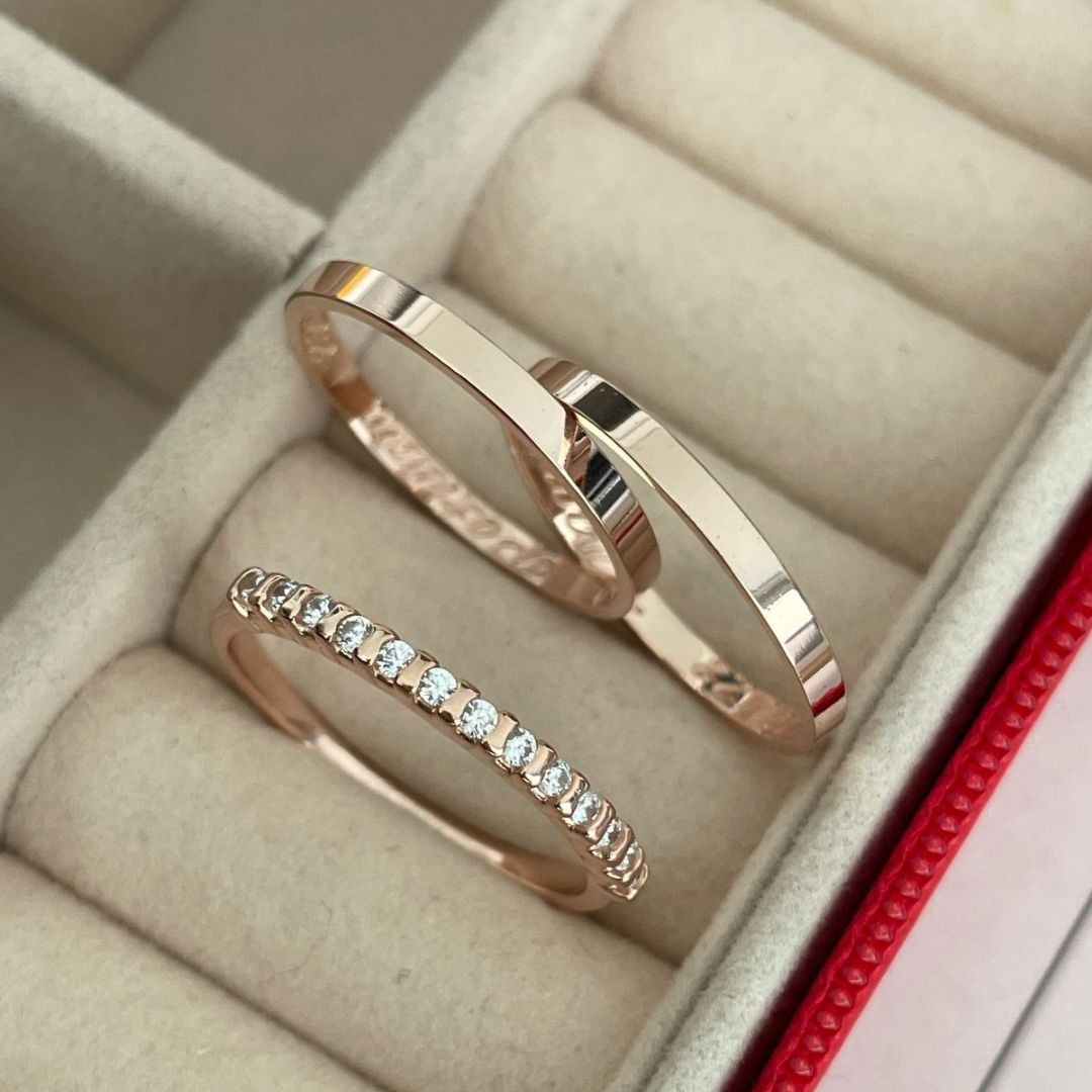 Alianças em Prata 950 - Selene - 2mm  com Banho de Ouro Rose - Anel Aparador