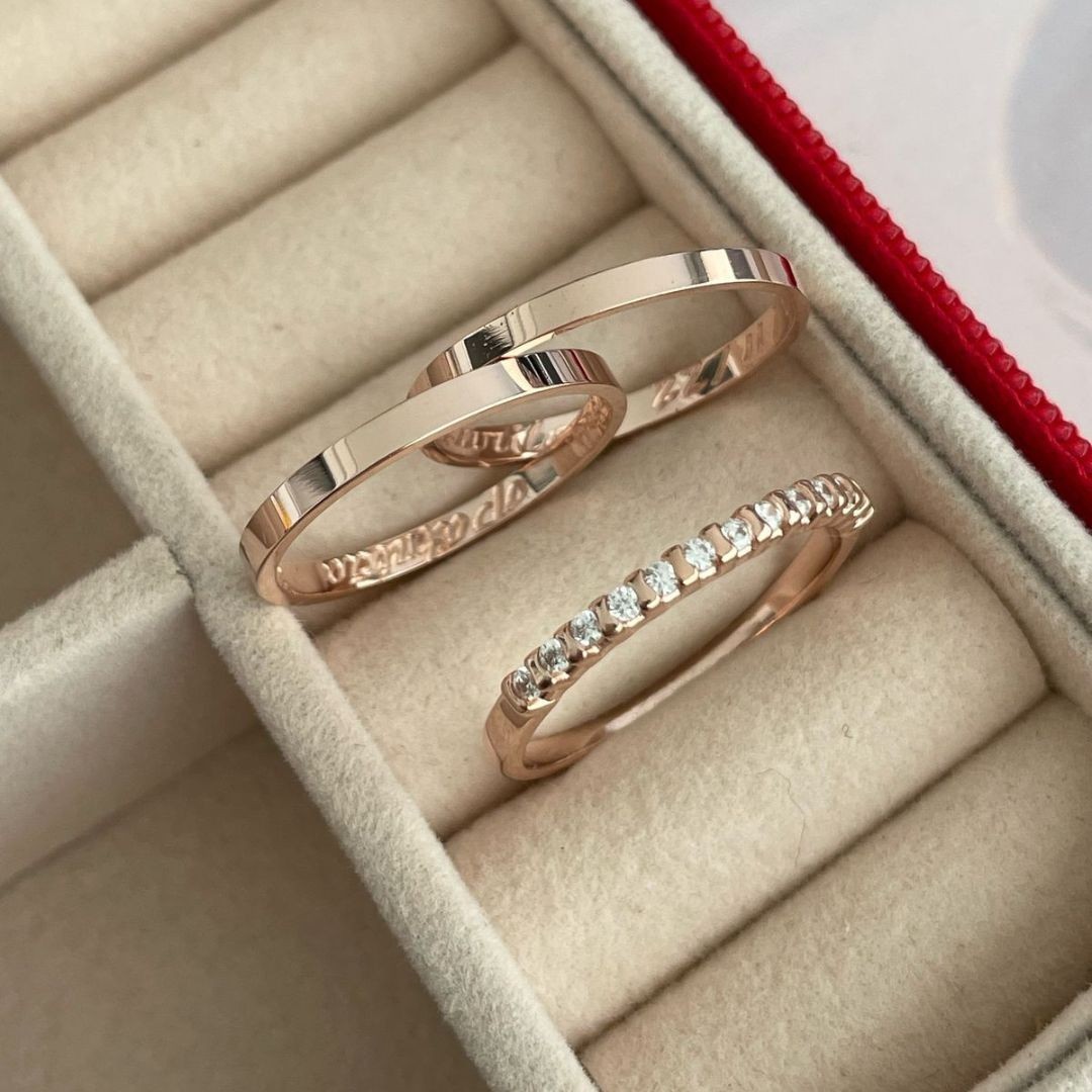 Alianças em Prata 950 - Selene - 2mm  com Banho de Ouro Rose - Anel Aparador