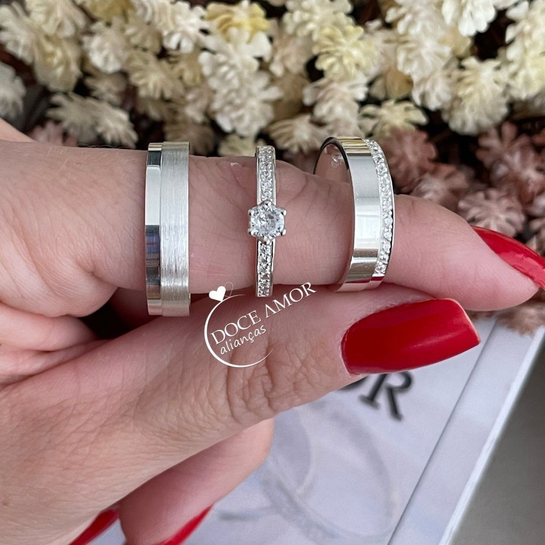 Alianças em Prata 950 - 5mm - Riviera - Solitário Elegance