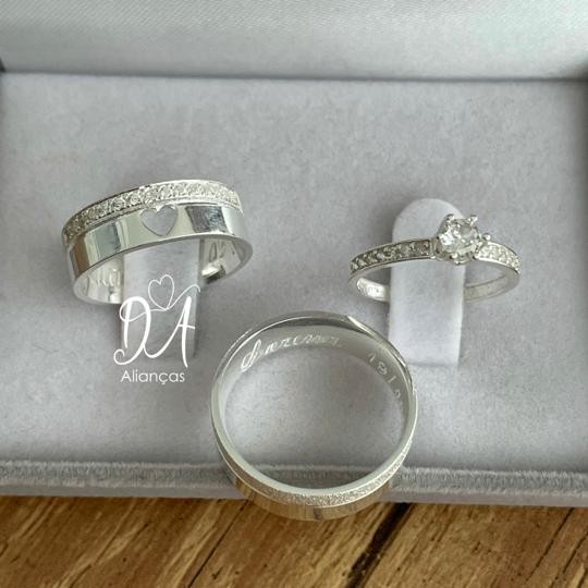 Par de Alianças em Prata 950  6mm   Modelo: DA-023  Solitário Ellegance