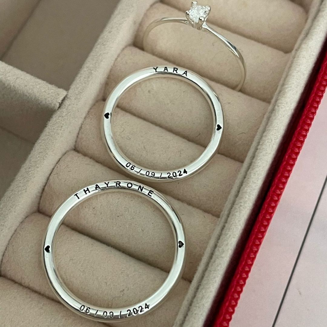 Alianças em Prata 950 -  Fio Redondo -  Solitário Tradicional 