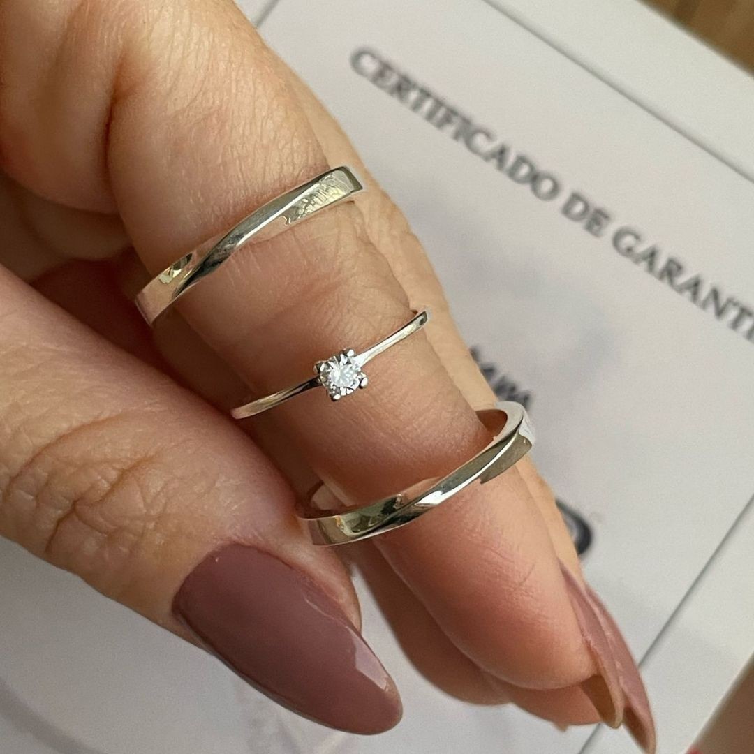 Alianças em Prata - 950 -  2,5mm - Amabile - Solitário Tradicional