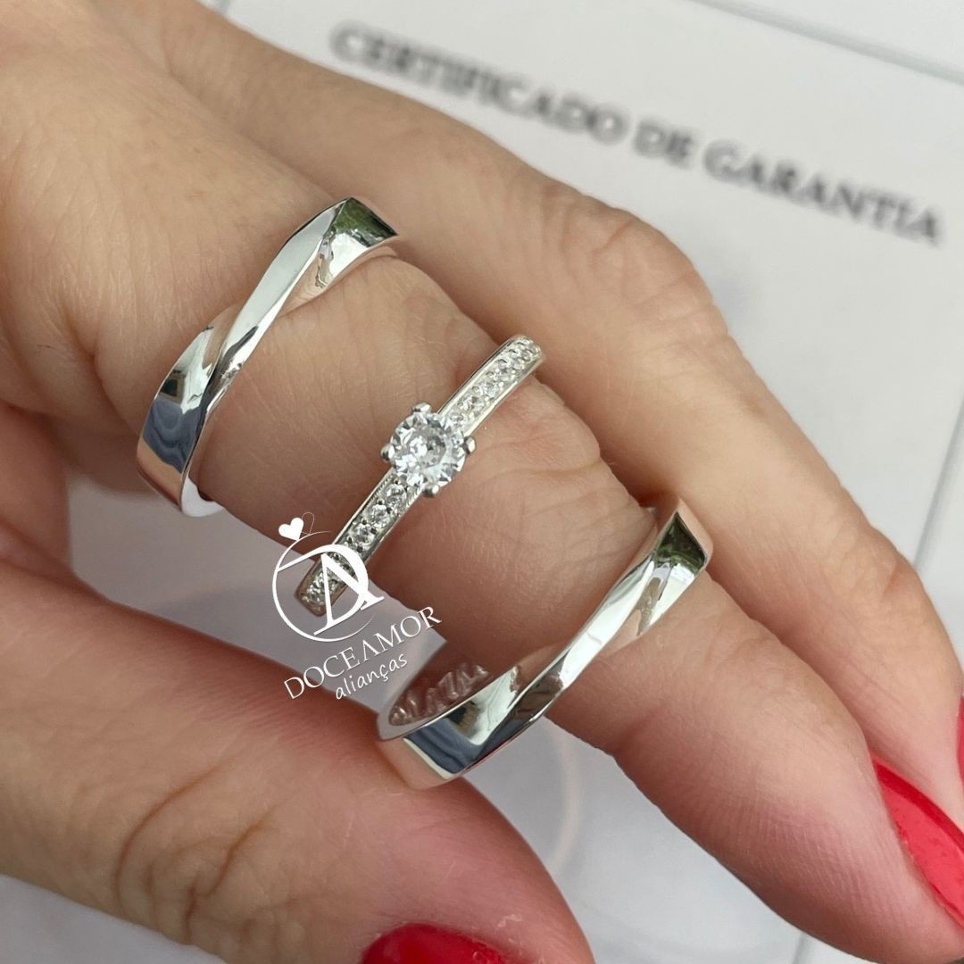 Alianças em Prata - 950 -  4mm - Amabile - Solitário Elegance