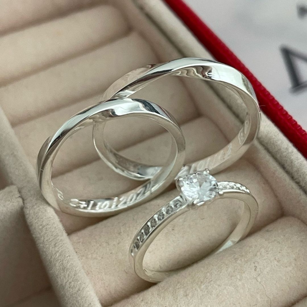 Alianças em Prata - 950 -  2,5mm - Amabile - Solitário Elegance