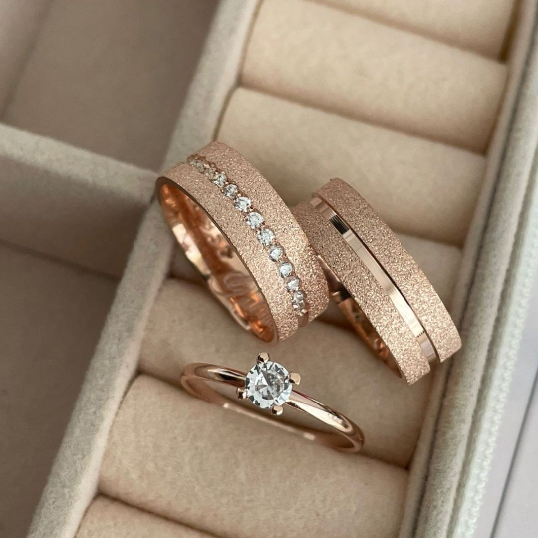 Alianças em Prata 950 - Maya - 6mm - com Banho de Ouro Rose - Solitário Tradicional