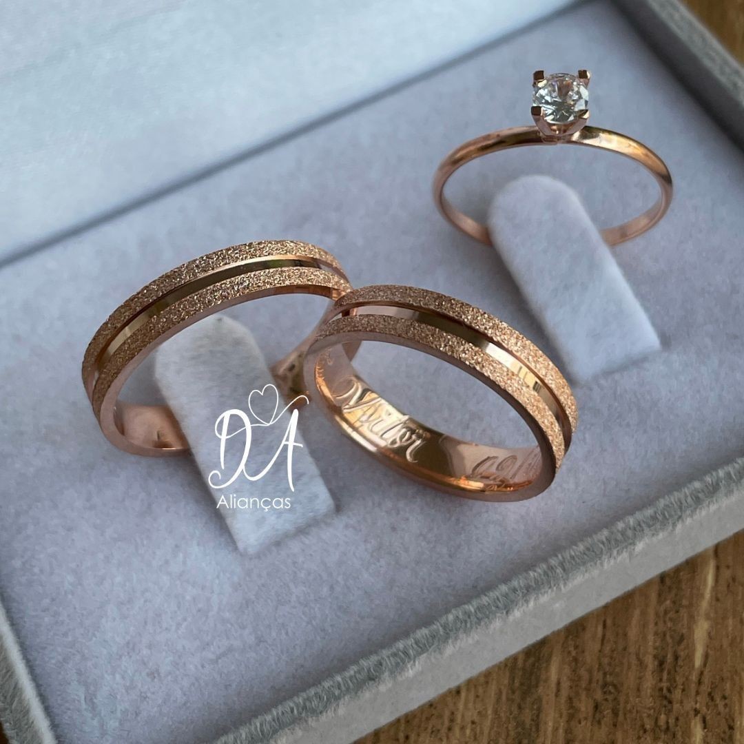 Alianças em Prata 950 - Maya - 4mm  com Banho de Ouro Rose - Solitário Tradicional 