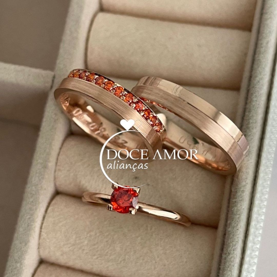 Alianças em Prata 950 - Riviera - 4mm  com Banho de Ouro Rose - Solitário Tradicional 