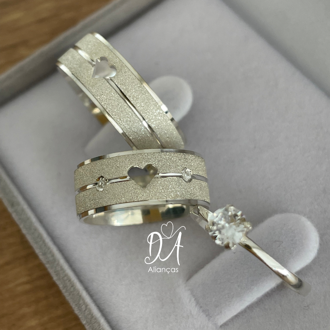 Par de Alianças em Prata 950  7mm Modelo: DA-026  Solitário Tradicional